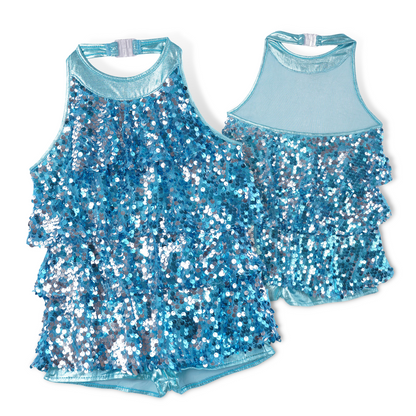 Shiny Sequins Halter Ballet Dance Shorty Unitard Dress