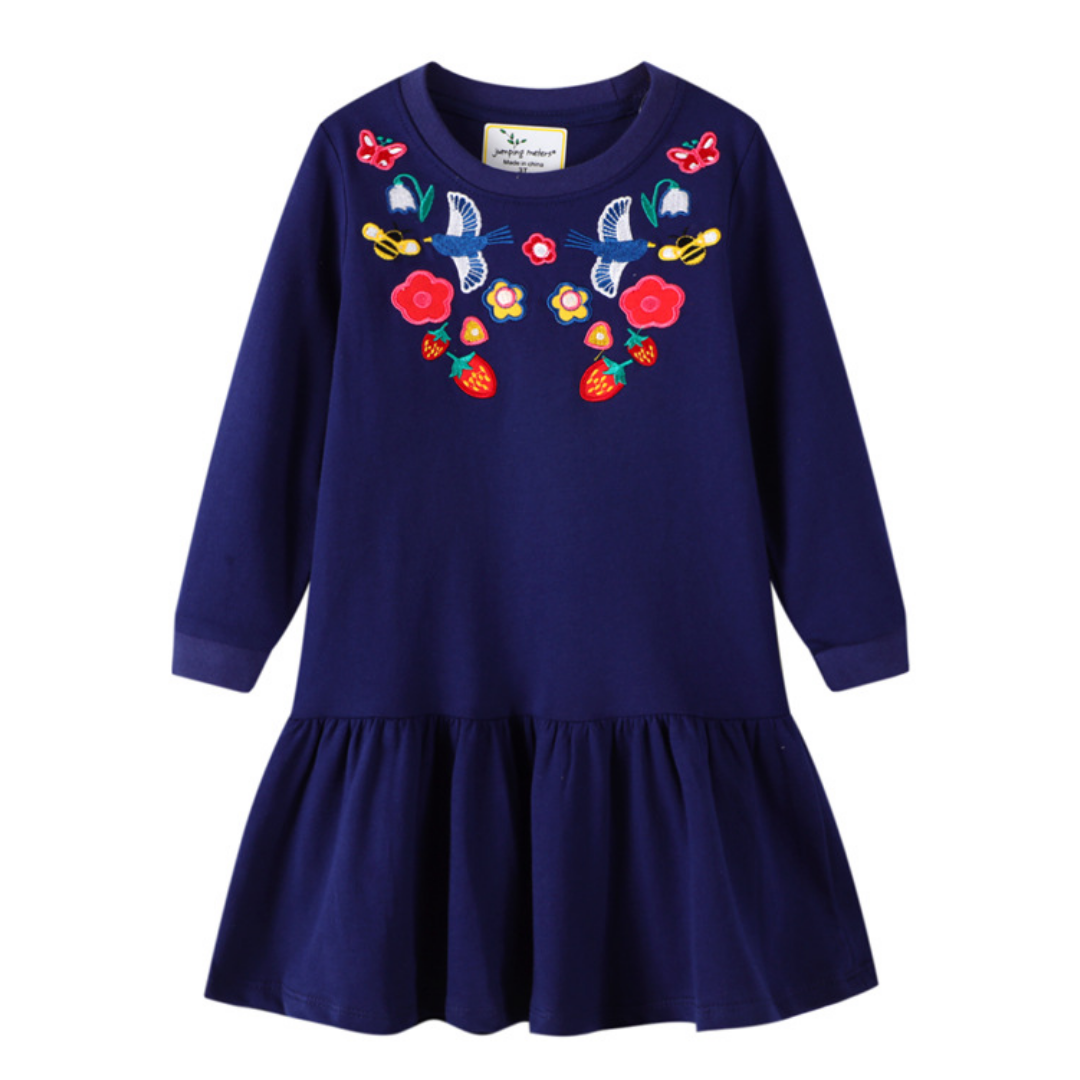 Cute Embroidery Design Patch Long Sleeve Top Dress
