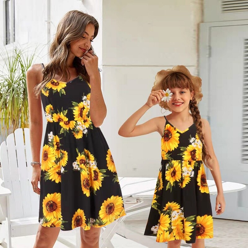 Sunflower Casual Loose Women's Dress For Mother And Daughter