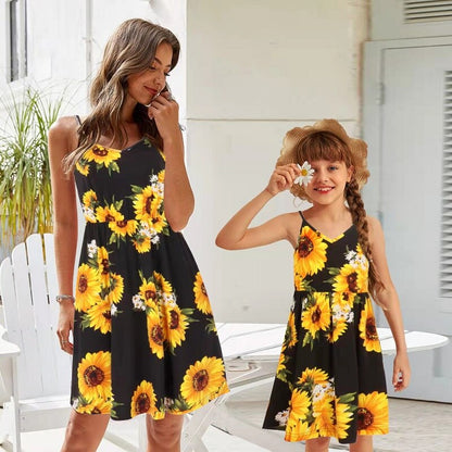 Sunflower Casual Loose Women's Dress For Mother And Daughter