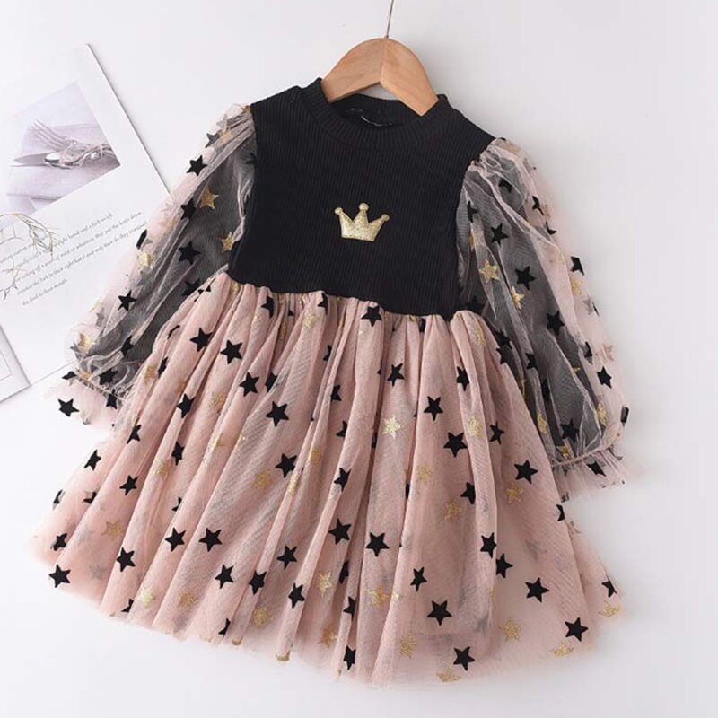Princess Unicorn Print Knitted Sweater Mesh Dress