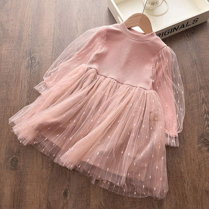 Princess Unicorn Print Knitted Sweater Mesh Dress