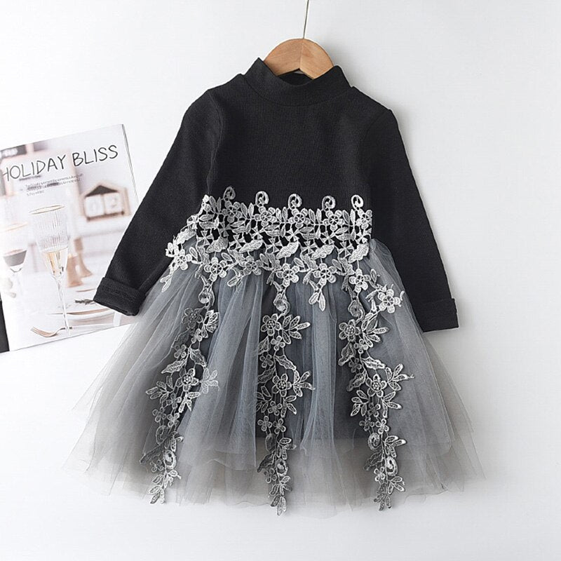 Princess Unicorn Print Knitted Sweater Mesh Dress
