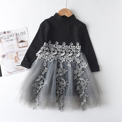 Princess Unicorn Print Knitted Sweater Mesh Dress