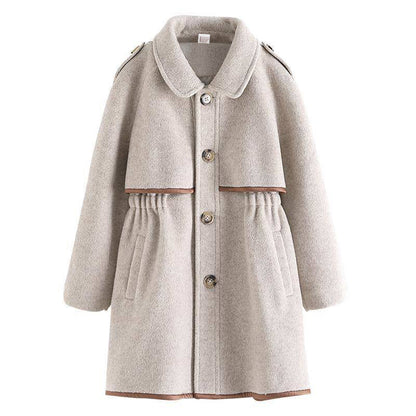 Turn Down Collar Wool Trench Coat
