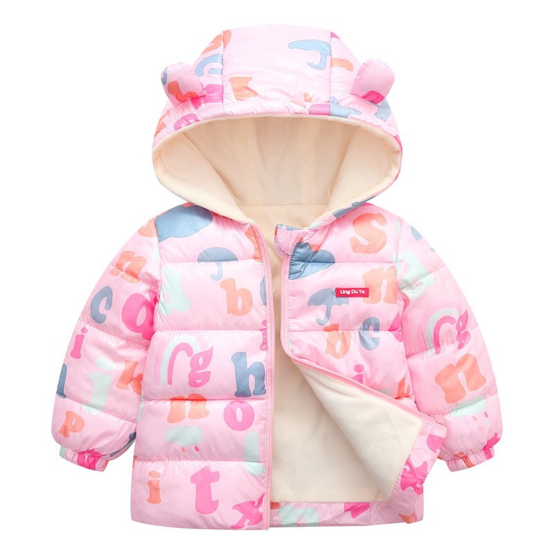 Space Toon Pattern Pink Hooded Parka Jacket