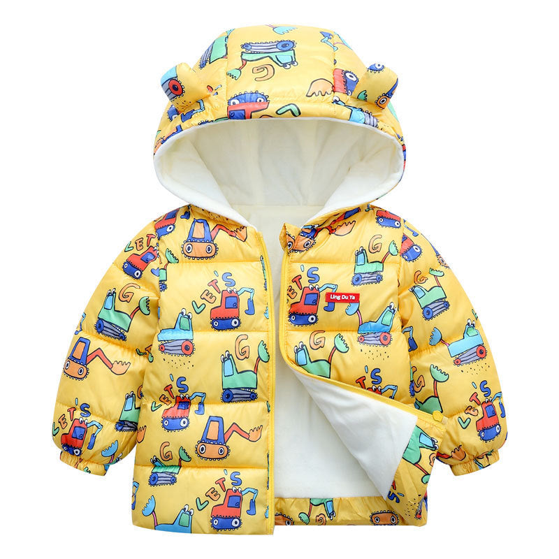 Space Toon Pattern Pink Hooded Parka Jacket