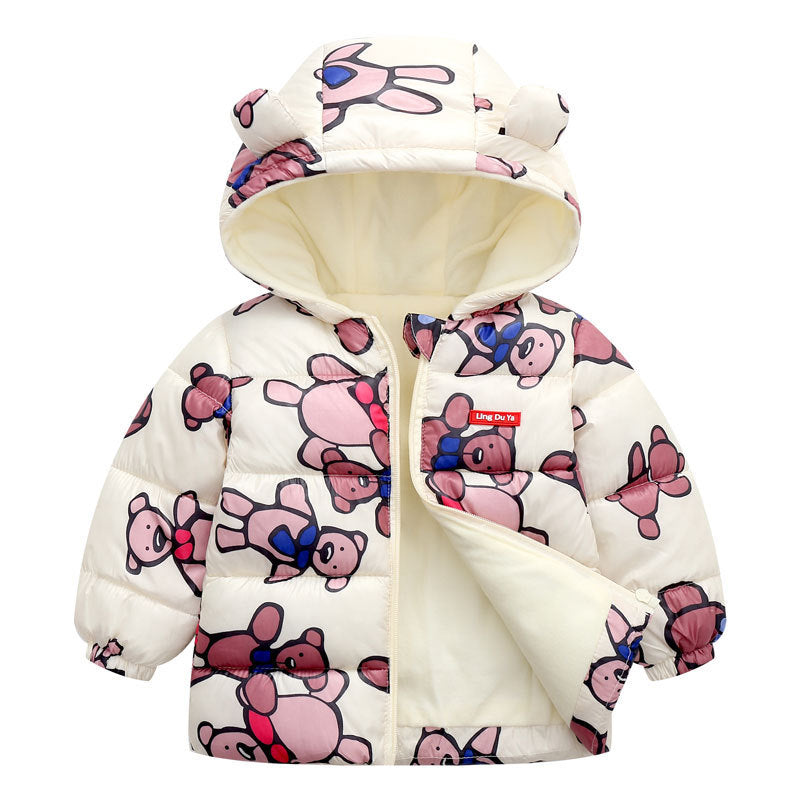 Space Toon Pattern Pink Hooded Parka Jacket