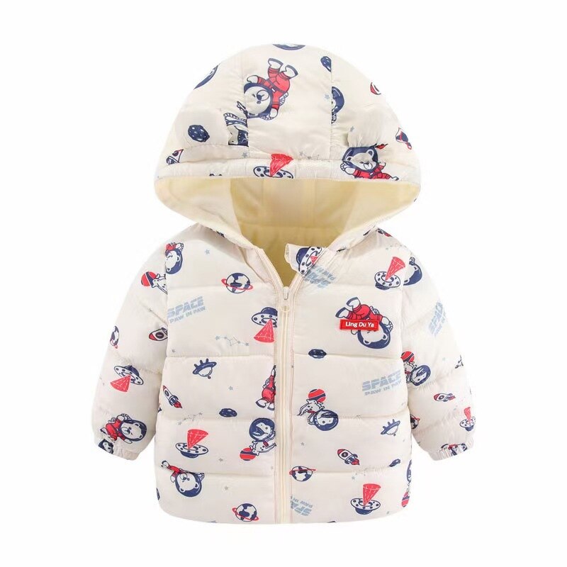 Space Toon Pattern Pink Hooded Parka Jacket