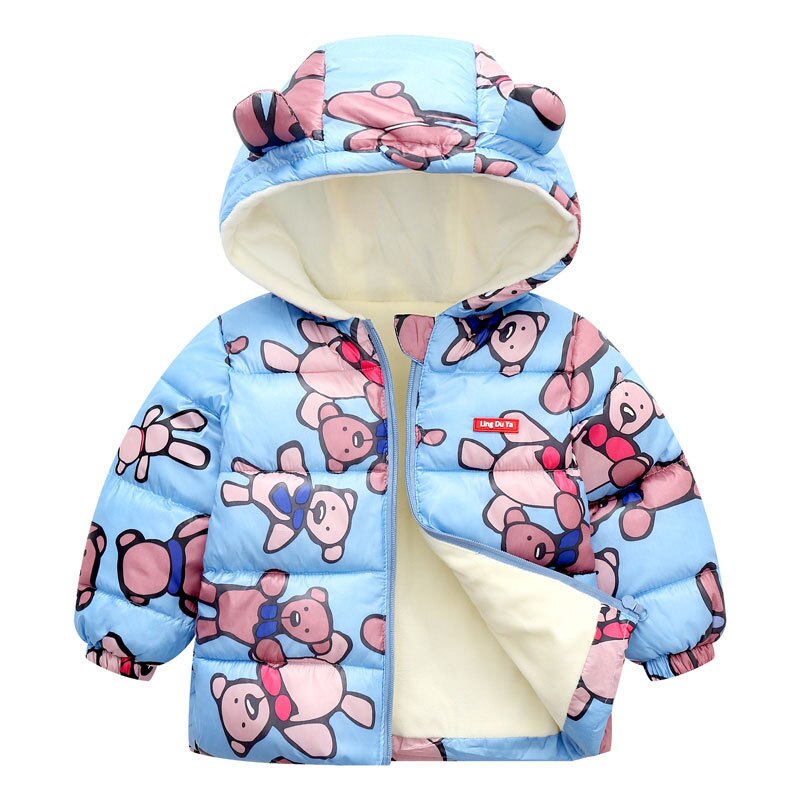 Space Toon Pattern Pink Hooded Parka Jacket