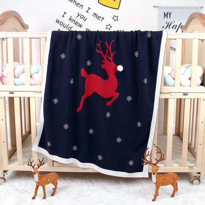 Christmas Elk Printed Wool Ball Solid Color Holding Blanket
