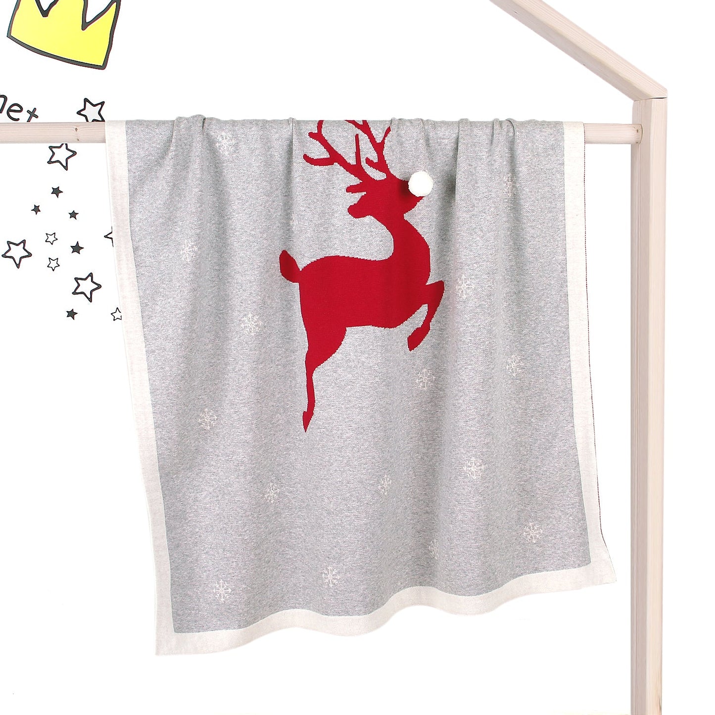 Christmas Elk Printed Wool Ball Solid Color Holding Blanket