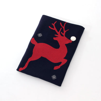 Christmas Elk Printed Wool Ball Solid Color Holding Blanket