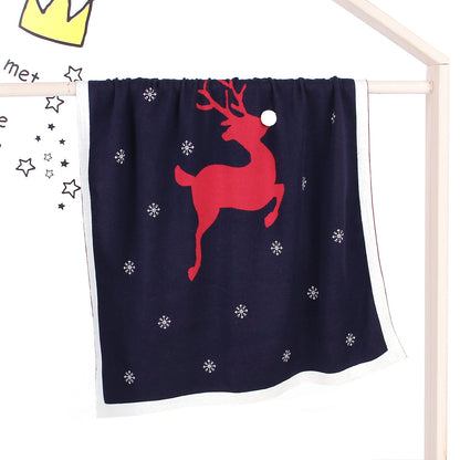 Christmas Elk Printed Wool Ball Solid Color Holding Blanket