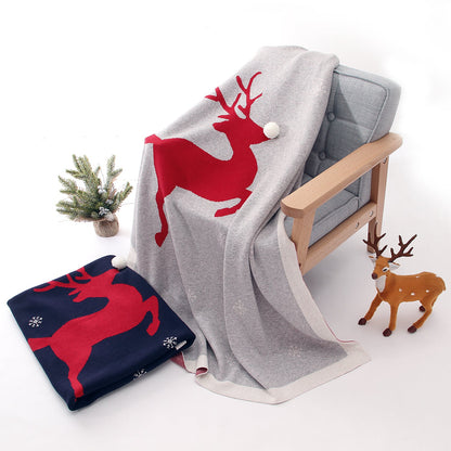 Christmas Elk Printed Wool Ball Solid Color Holding Blanket
