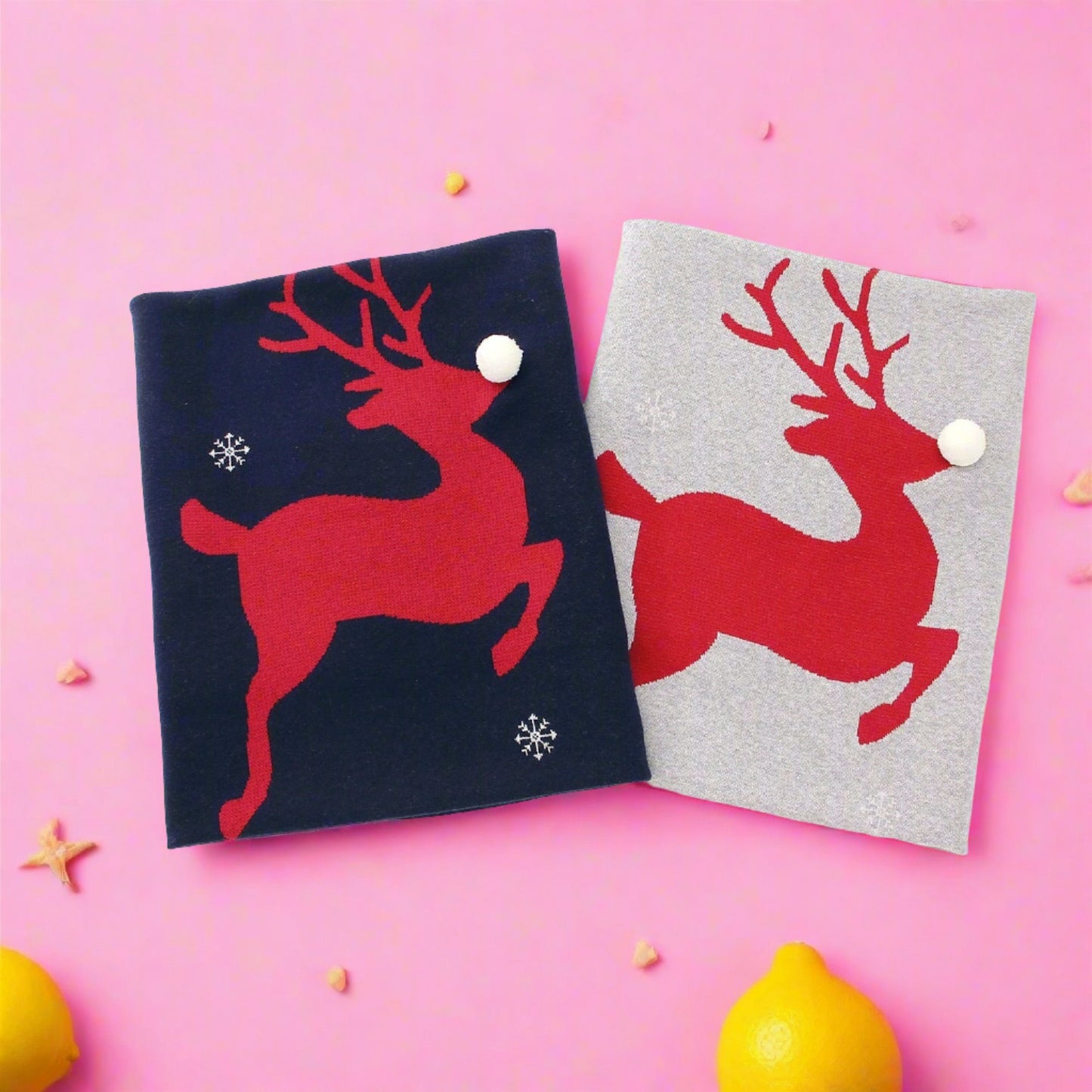 Christmas Elk Printed Wool Ball Solid Color Holding Blanket