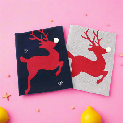 Christmas Elk Printed Wool Ball Solid Color Holding Blanket