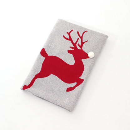 Christmas Elk Printed Wool Ball Solid Color Holding Blanket