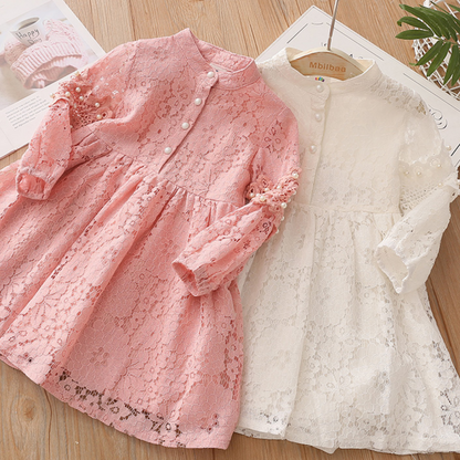 Classic Floral Pattern Long Sleeve Full Lace Dress