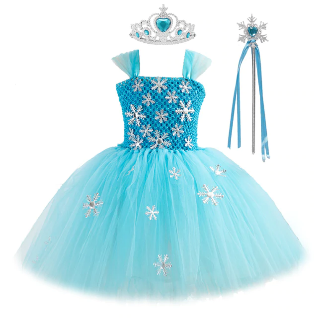 Crochet Top Snow Flakes Ice Princess Costume Tutu Dress Set