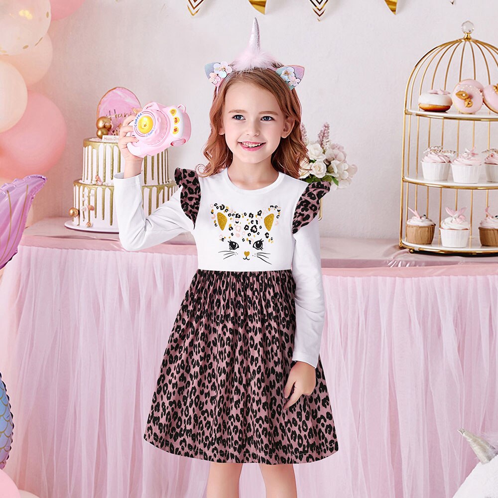 Pretty Leopard Print Long Sleeve Top Dress