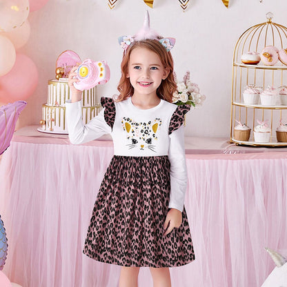 Pretty Leopard Print Long Sleeve Top Dress