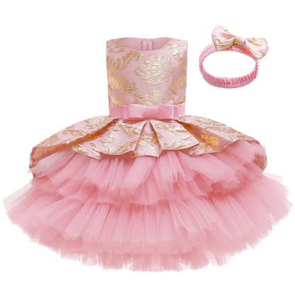 Layered Tutu Wedding Flower Girl Dress and Headband Set