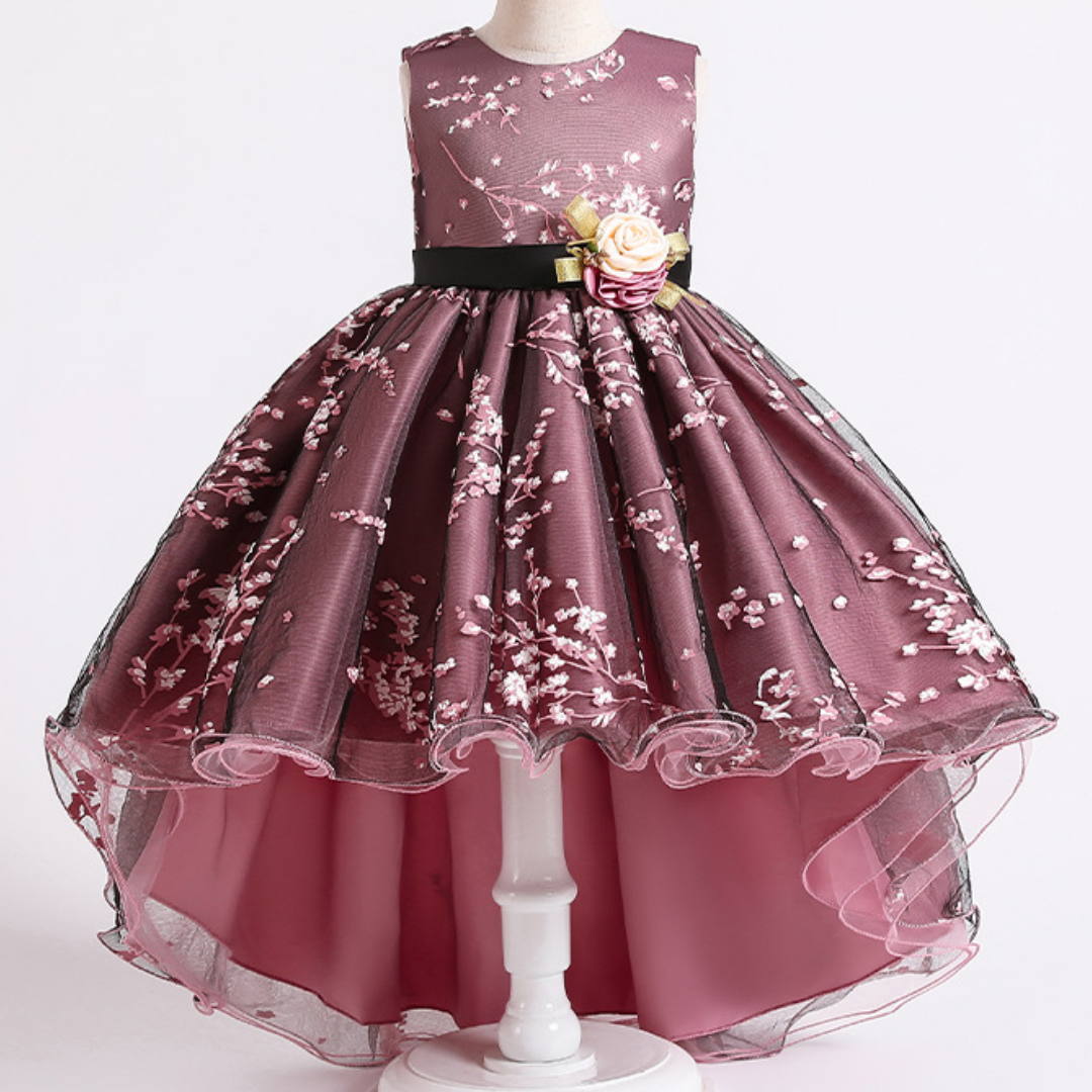 Rose Design Floral Long Back Girls Fashion Party Dress