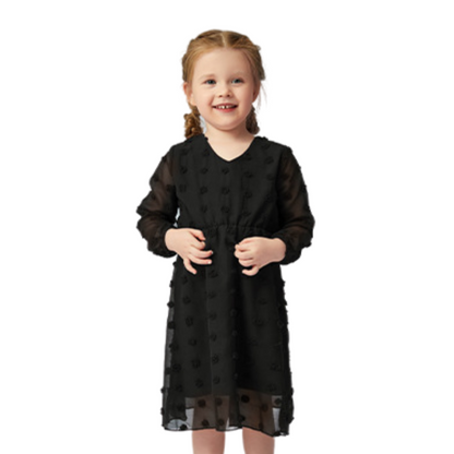 Dotted Texture See Through Sleeves Mommy and Me Dress