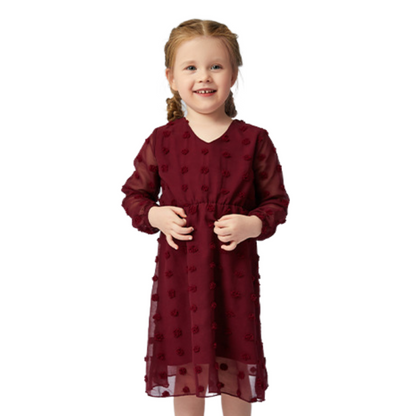 Dotted Texture See Through Sleeves Mommy and Me Dress
