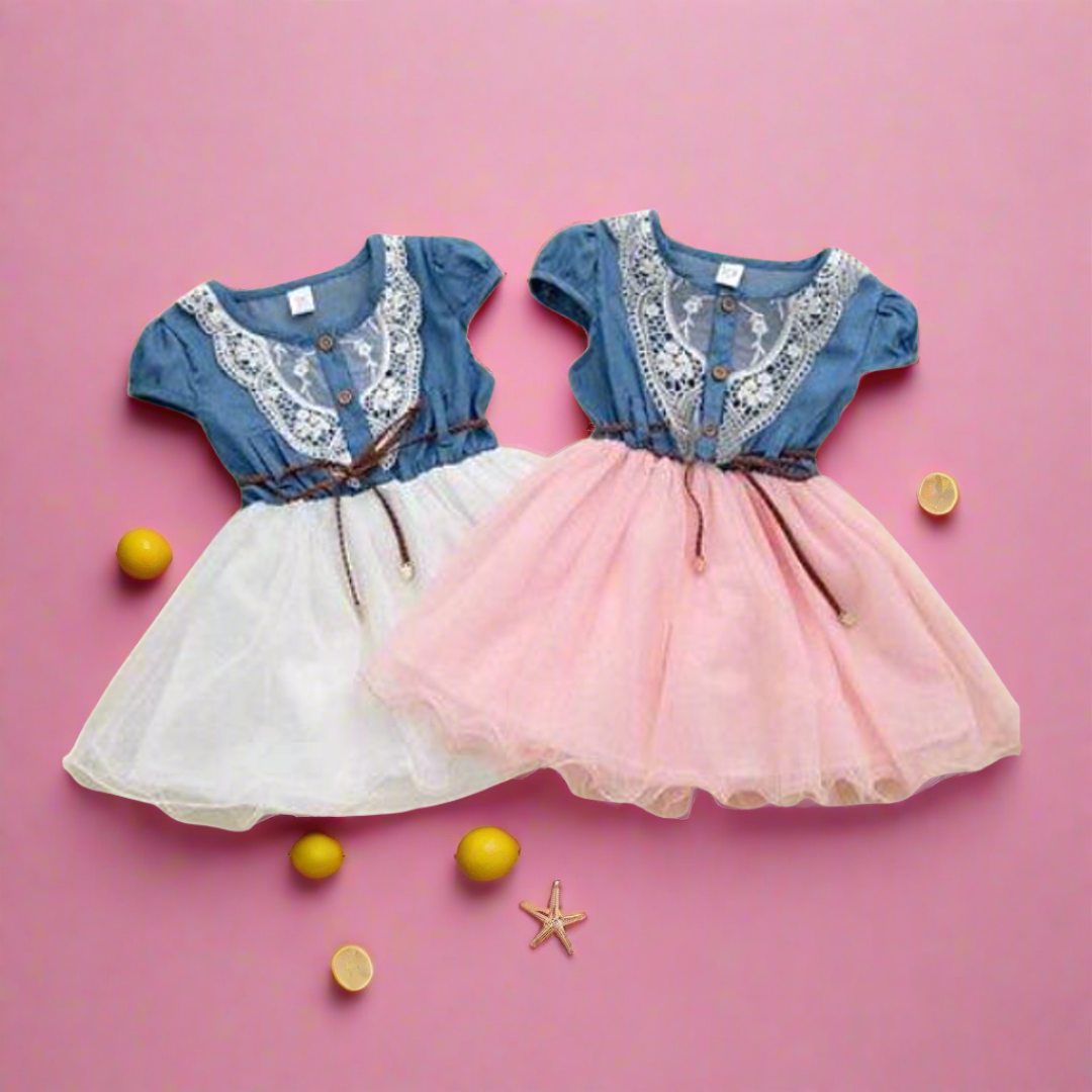 Denim Tulle Lace Dress