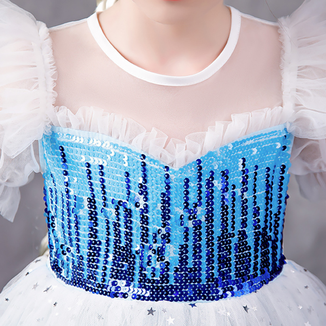 Sequin Design Puff Sleeves Snow Princess Costume Party Dress