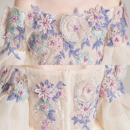 Off Shoulder Floral Design Elegant Formal Party Dress