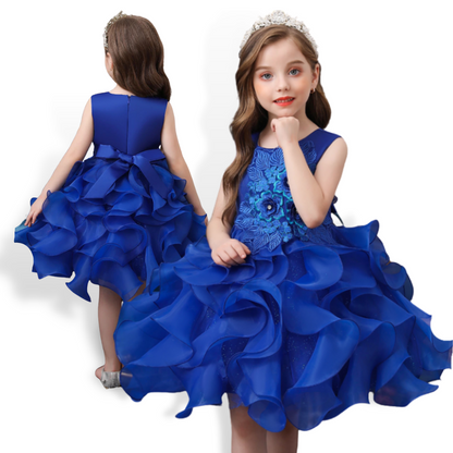 Elegant Blue Floral Petal Wave Princess Party Dress