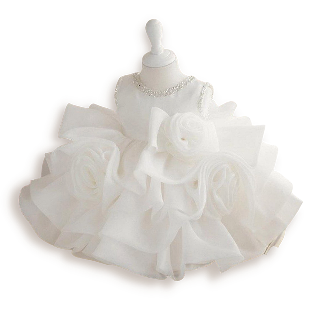 Elegant White Lace Layer Tulle Wedding and Baptismal Princess Ball Gown