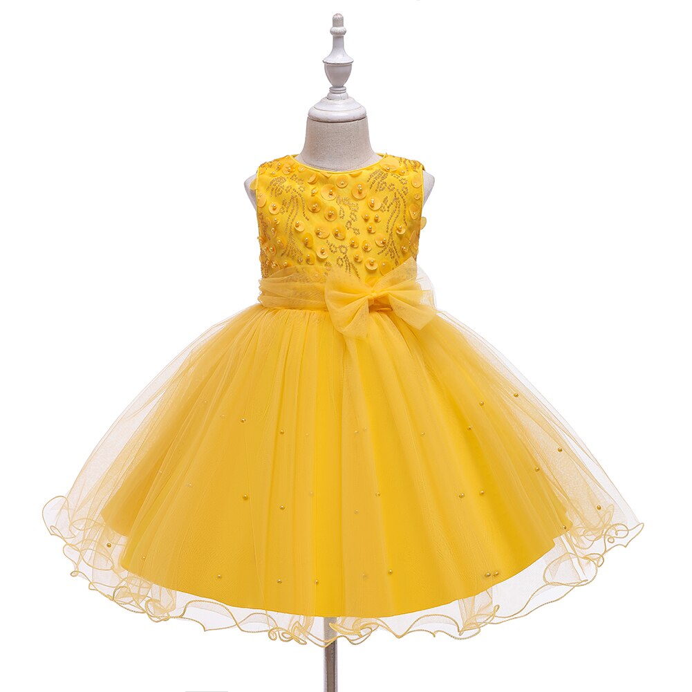 Multi Layer Mesh Beaded Top Wedding Flower Girl Party Dress