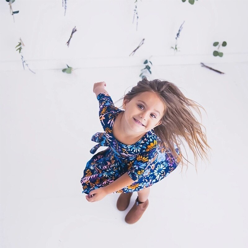 Blue Floral Printed Mommy and Me Matching Dress