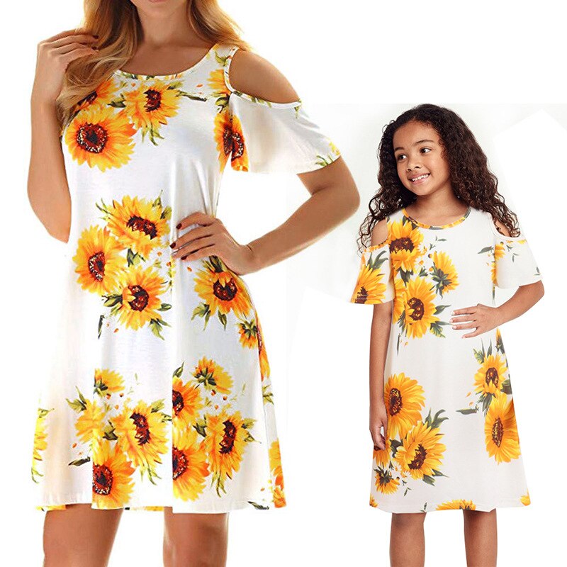 Sunflower Casual Loose Women's Dress For Mother And Daughter