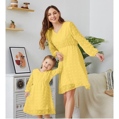 Dotted Texture See Through Sleeves Mommy and Me Dress