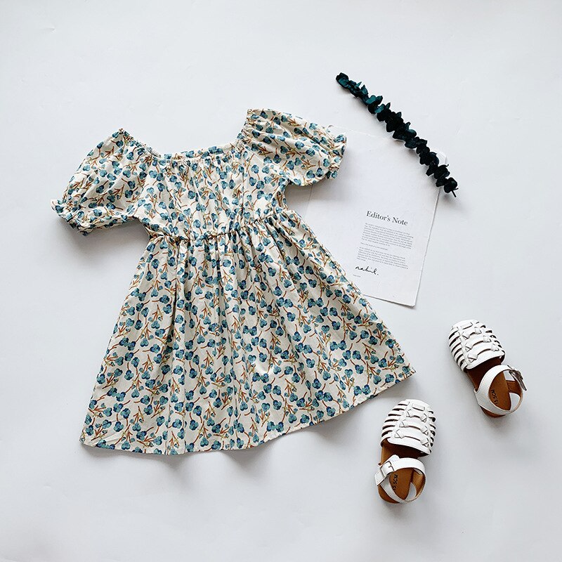 Teal Floral Simple Dress
