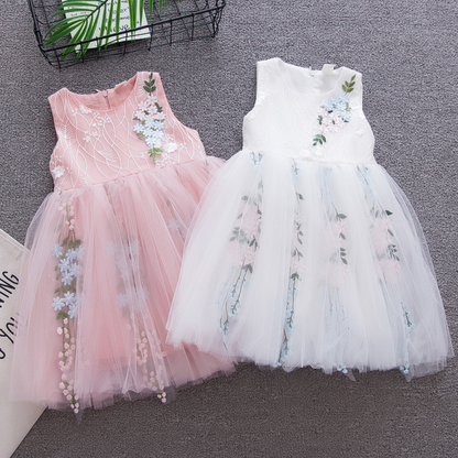 Floral Vines Embroidery Design Multi Layer Princess Dress