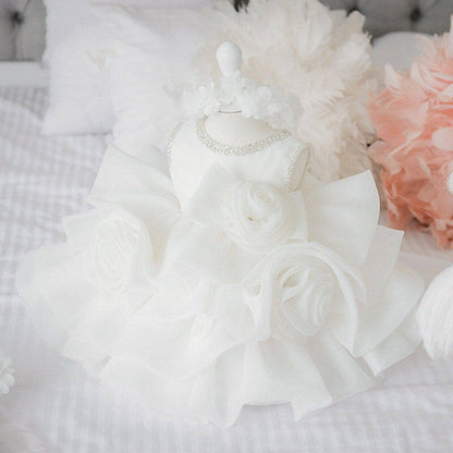 Elegant White Lace Layer Tulle Wedding and Baptismal Princess Ball Gown
