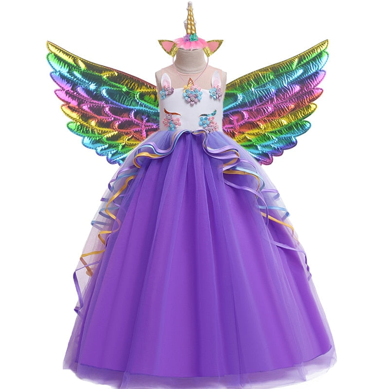 Long Back Ruffles Winged Unicorn Dress