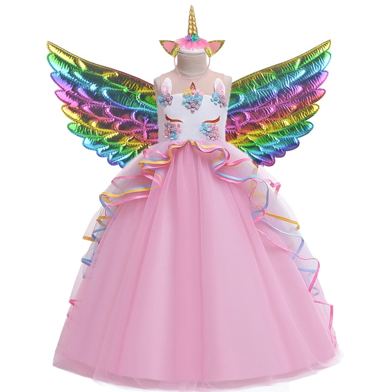 Long Back Ruffles Winged Unicorn Dress