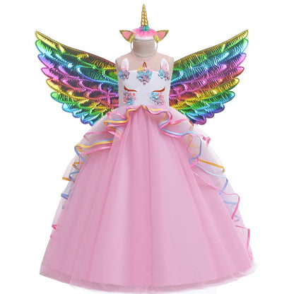 Long Back Ruffles Winged Unicorn Dress