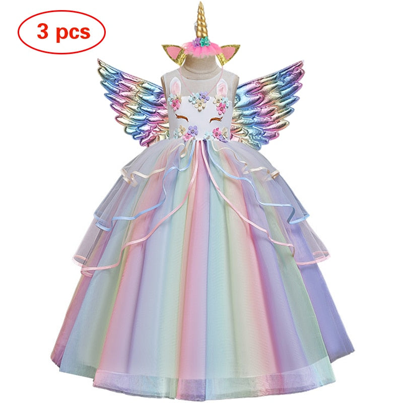 Long Back Ruffles Winged Unicorn Dress
