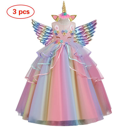 Long Back Ruffles Winged Unicorn Dress