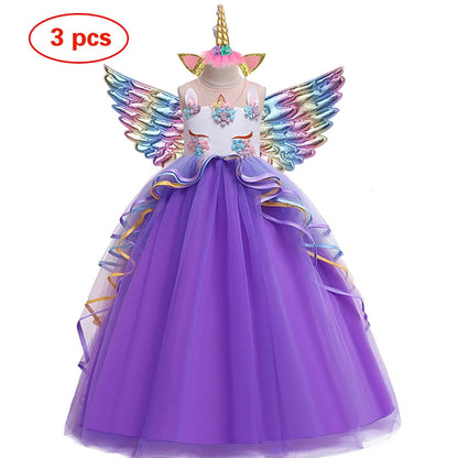 Long Back Ruffles Winged Unicorn Dress