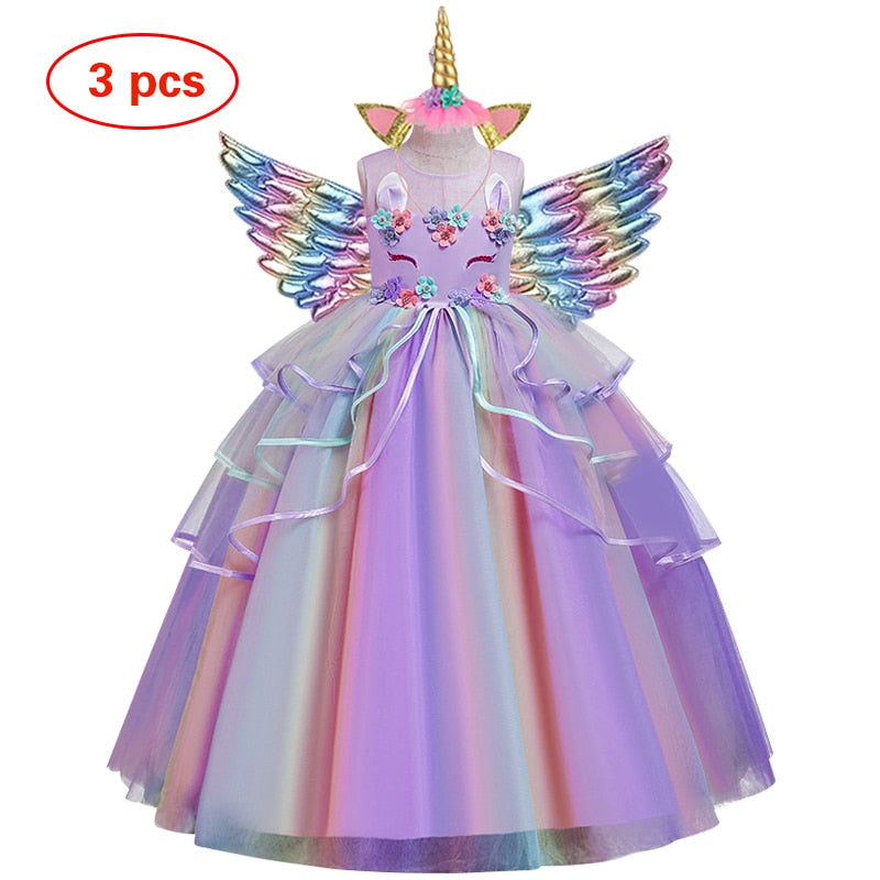 Long Back Ruffles Winged Unicorn Dress