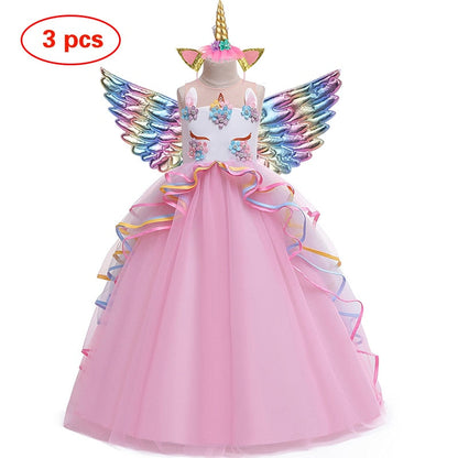 Long Back Ruffles Winged Unicorn Dress
